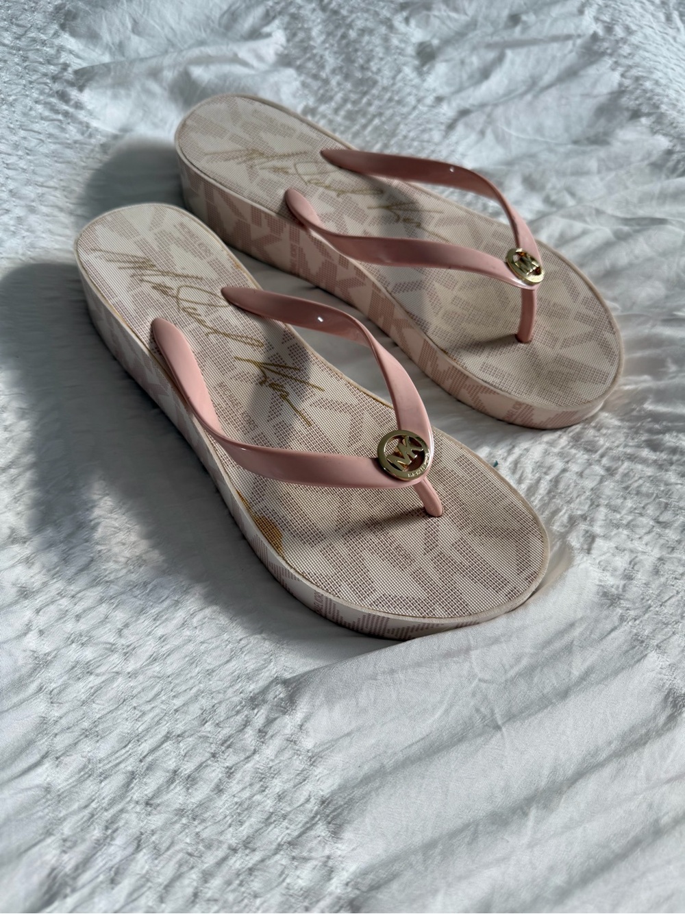 Michael Kors Pink & Gold Platform Flip Flop Sandals